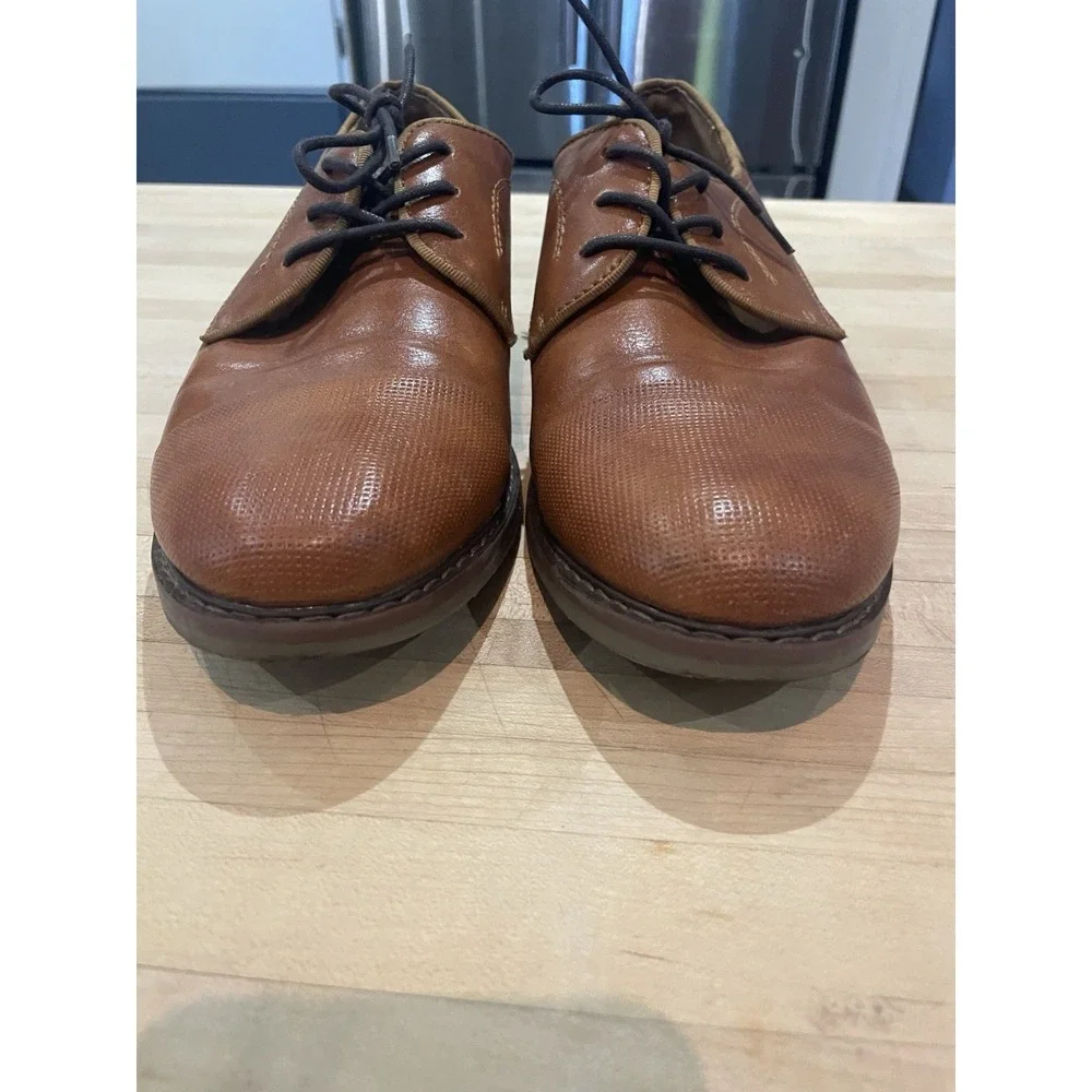 Freeman Rance Lace Up Dark Tan Brown Cognac Faux Leather Dress Shoes Boys 6 M